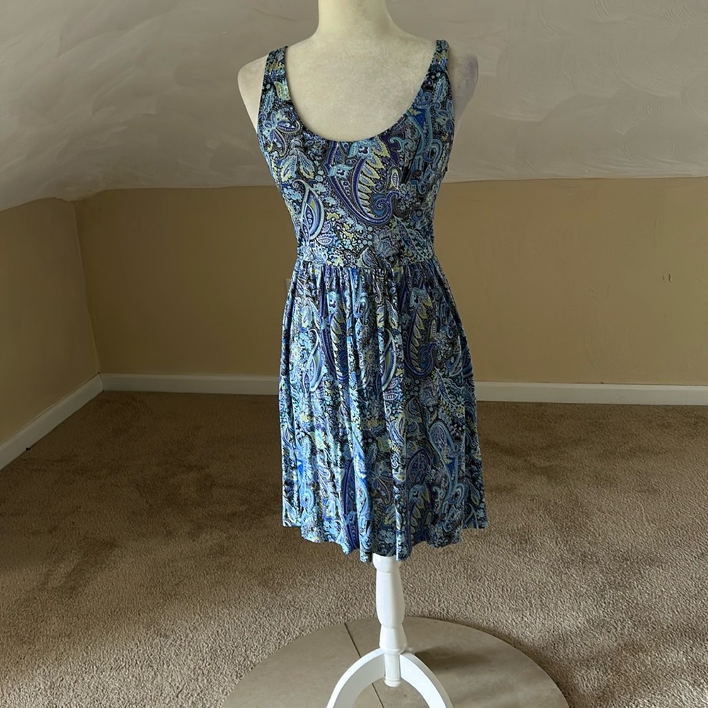Blue Pleated Scoop Neck Sleeveless Mini Dress